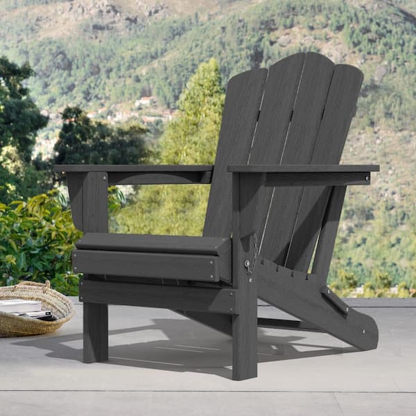 JEAREY Grey HDPE Folding Plastic Adirondack Chair(1 Pack）