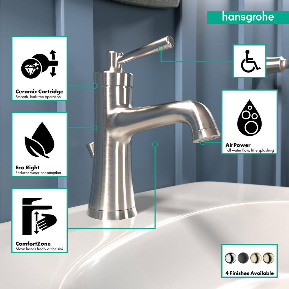 Brushed Nickel Single-Hole Bathroom Faucet with Pop-Up Drain