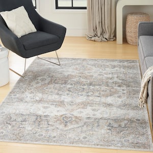Astra Machine Washable Silver Grey 5 ft. x 7 ft. Distressed Traditional Area Rug