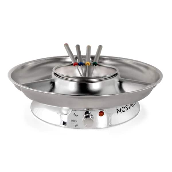Nostalgia 10 oz. Electric Fondue Pot Set with Forks in Stainless Steel