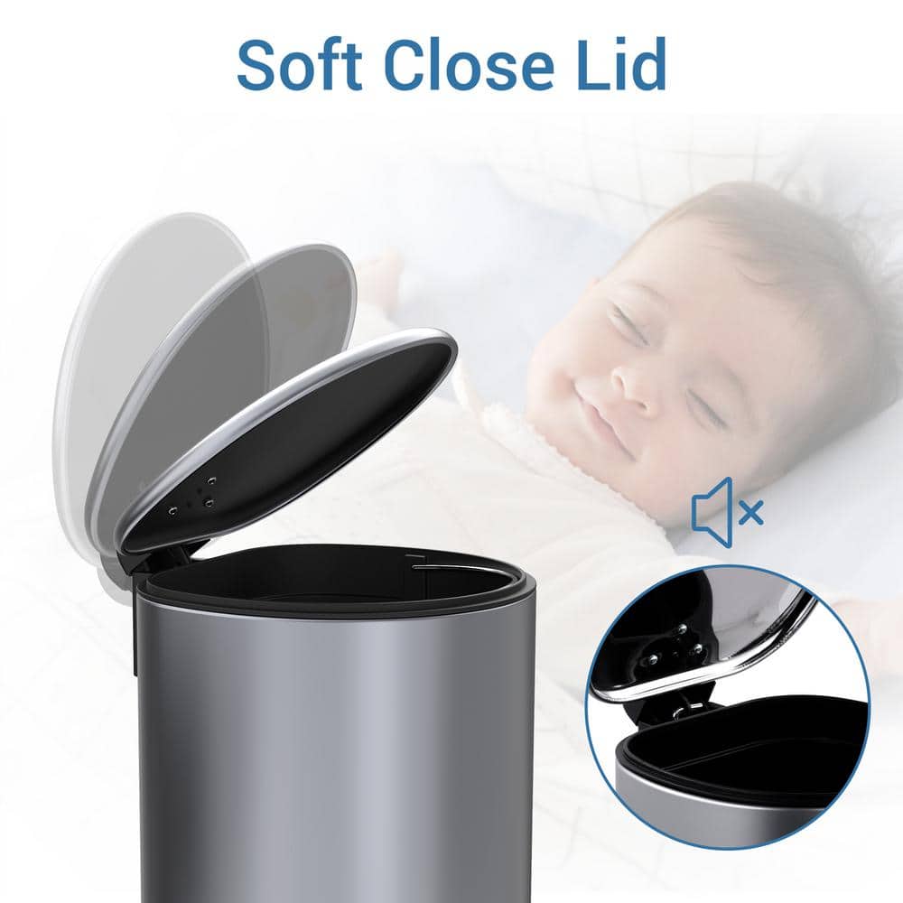 Black Stainless Steel 1.85 Gallon Step-On Trash Can