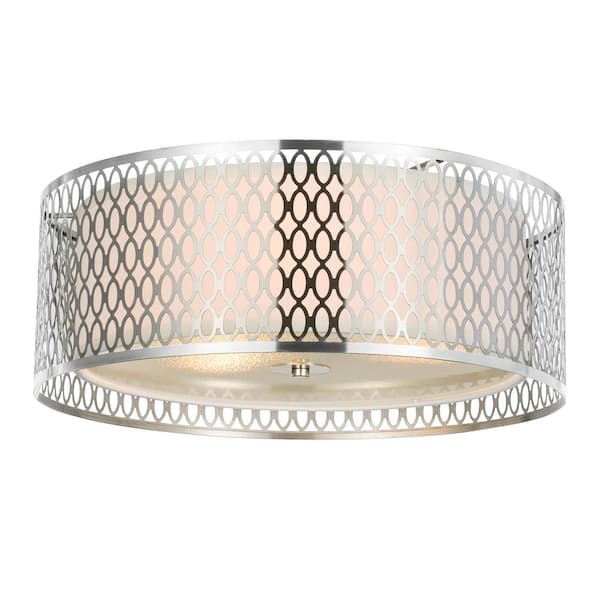 CWI Lighting Mikayla 3 Light Drum Shade Flush Mount With Satin Nickel Finish