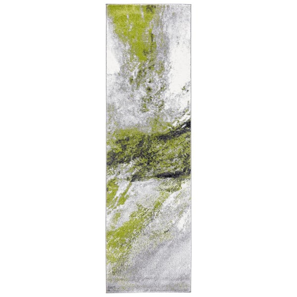 SAFAVIEH Galaxy 2 ft. x 6 ft. Gray/Green Abstract Runner Rug