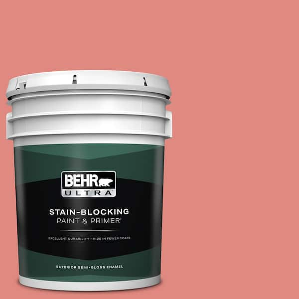 BEHR ULTRA 5 gal. #170D-5 Mellow Coral Semi-Gloss Enamel Exterior Paint & Primer