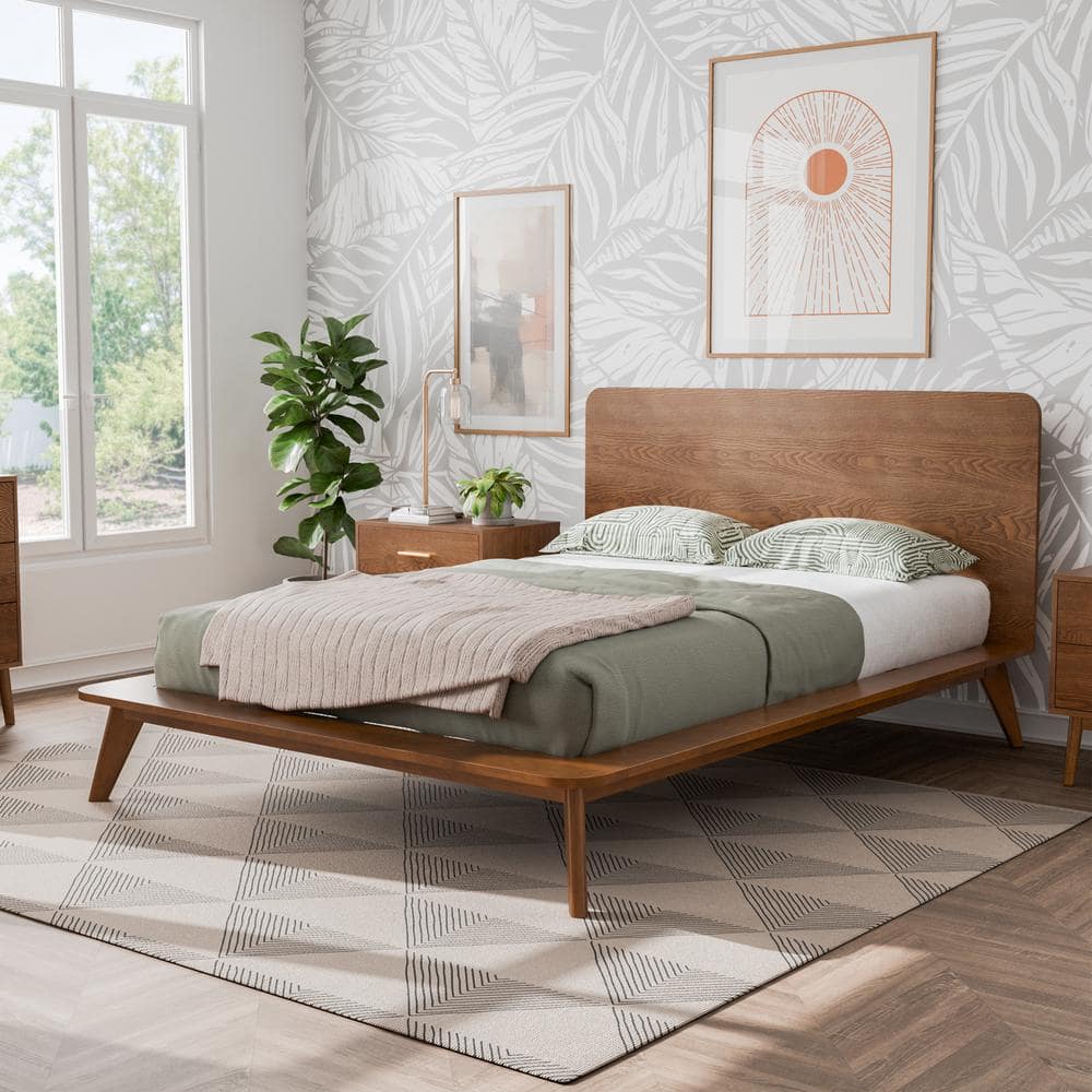 Furniture of America Riverstone Mid Century Modern Brown Wood Frame Queen Low Profile Platform Bed IDF 7222WN Q The Home Depot