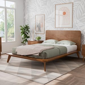 Riverstone Mid Century Modern Brown Wood Frame Queen Low Profile Platform Bed