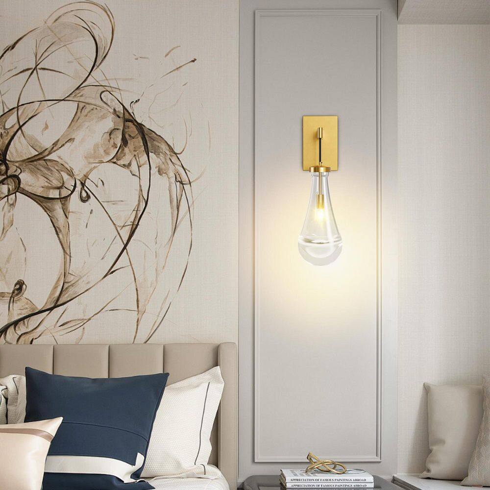 4.5 in. 1-Light Modern Gold Wall Sconce with Raindrop Glass Shade price history on PriceWatchPro