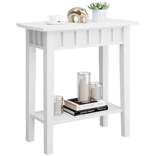 Gymax 24 in. White Rectangle Wood 2-tier Side End Sofa Coffee Table Nightstand for Bedroom Living Room