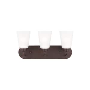 Kerrville 18 in. 3-Light Bronze Traditional Transitional Bathroom Vanity Light with Satin Etched Glass Shades