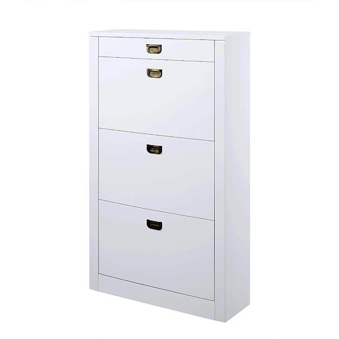 White High Gloss Wood and Metal Wall Mounted Shoe Cabinet