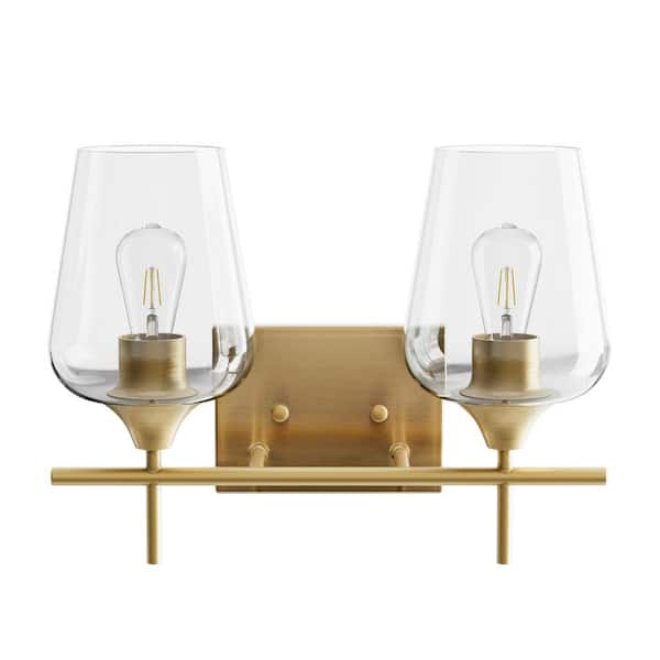 Merra 2-Light Antique Brass Wall Sconce Vanity Lights with Glass Shade