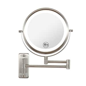8 in. W x 8 in. H Small Round 1x/10x Magnifying Wall Mounted Bathroom Makeup Mirror in Brushed Nickel