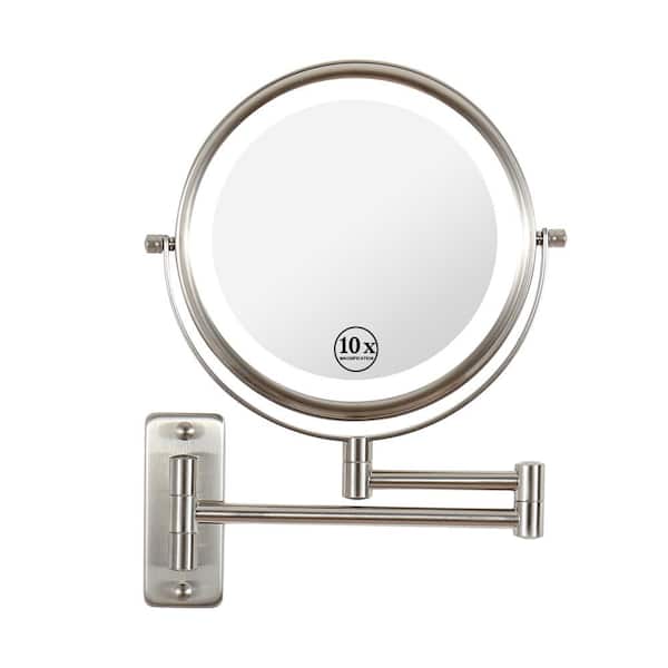 Unbranded 8 in. W x 8 in. H Small Round 1x/10x Magnifying Wall Mounted Bathroom Makeup Mirror in Brushed Nickel