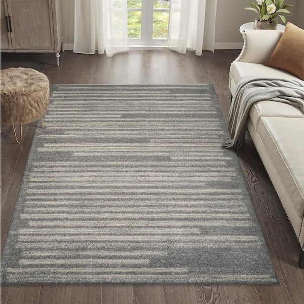 JONATHAN Y Khalil Modern Berber Stripe Gray/Cream 5 ft. x 8 ft. Area Rug