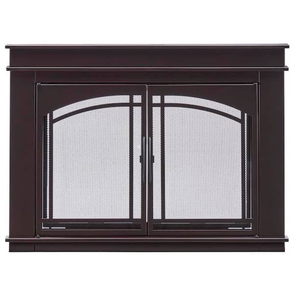 Branford Small Black 37 in. wide x 29.5 in. High Glass Fireplace Doors With Screen