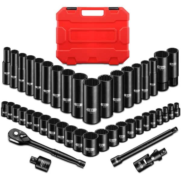 3/8 in. Drive Impact Socket Set 45-Pieces