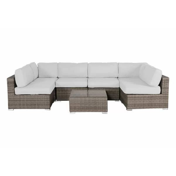 SIMPLE RELAX 7-Piece Aluminum Outdoor Sectional Sofa Set with Sunbrella Canvas Cushions