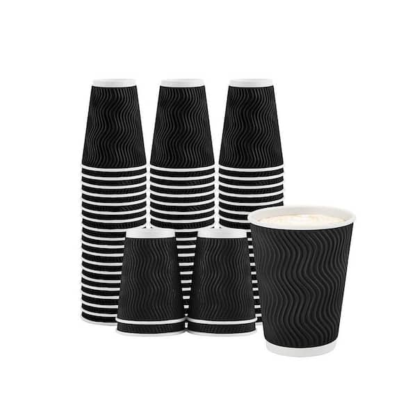 3.53 in. Black Disposable Paper Cup Disposable Tableware Coffee Hot Beverage Cup (50 Per Case) Ripple Wall