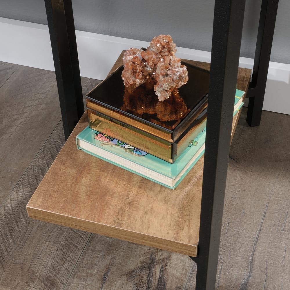Sindoori Mango & Black Metal Industrial Desk with Open Shelves