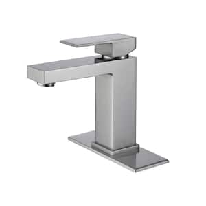 Single Handle Single Hole Bathroom Faucet with Deck Plate in Brushed Nickel