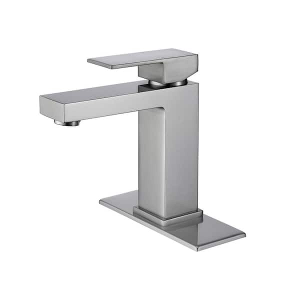 Tomfaucet Single Handle Single Hole Bathroom Faucet with Deck Plate in Brushed Nickel