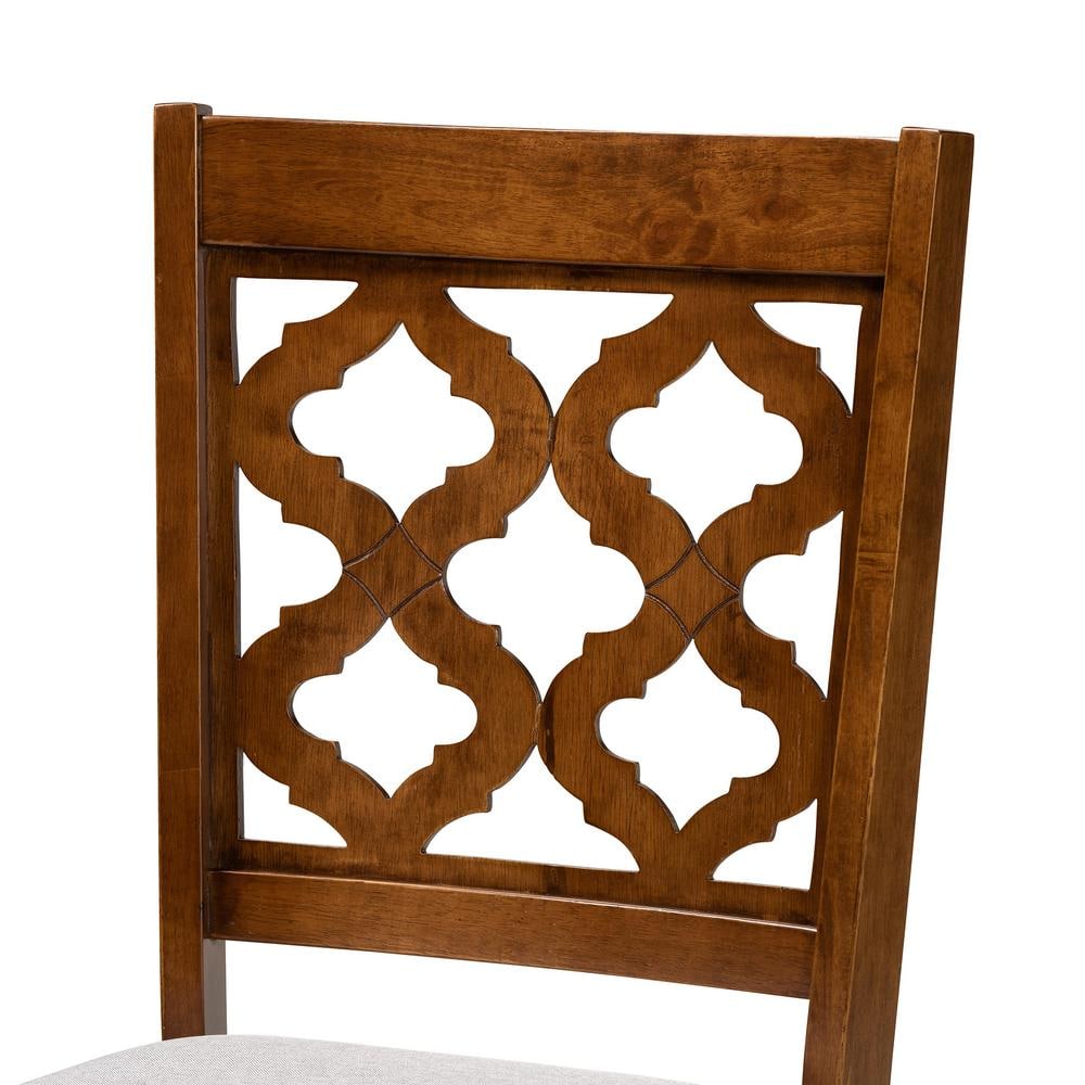 Contemporary Grey Fabric and Walnut Wood Dining Chair Set