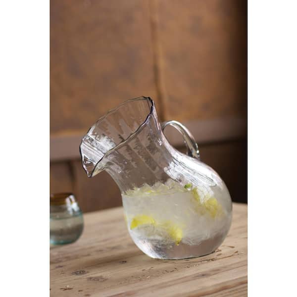 4.8 Qt. Clear Glass Pitcher Tilted with Ribbed Design