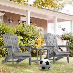 2-Piece Gray Solid Cedar Wooden Folding Outdoor Adirondack Chair, Lounge Patio Chair for Garden, Lawn, Backyard