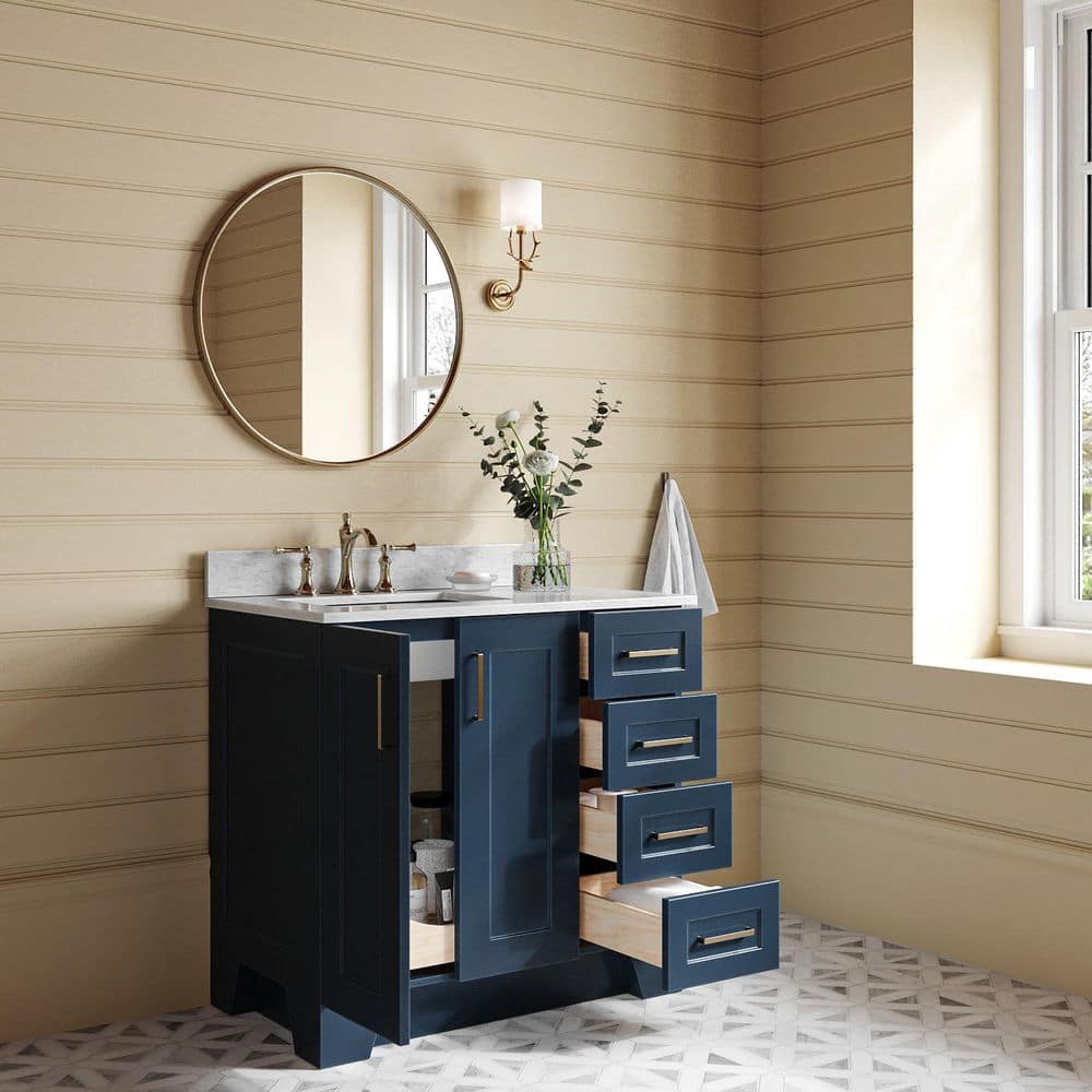 Midnight Blue Freestanding Vanity with Carrara Marble Top