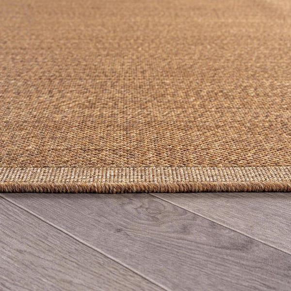 Border Sand/Natural Easy-Care Jute-Style Indoor/Outdoor Flat Woven 9 ft. x 12 ft. Sand Area Rug