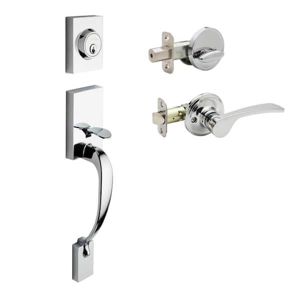 Copper Creek Craftsman Polished Stainless Door Handleset with Left Hand Scandinavian Handle Trim