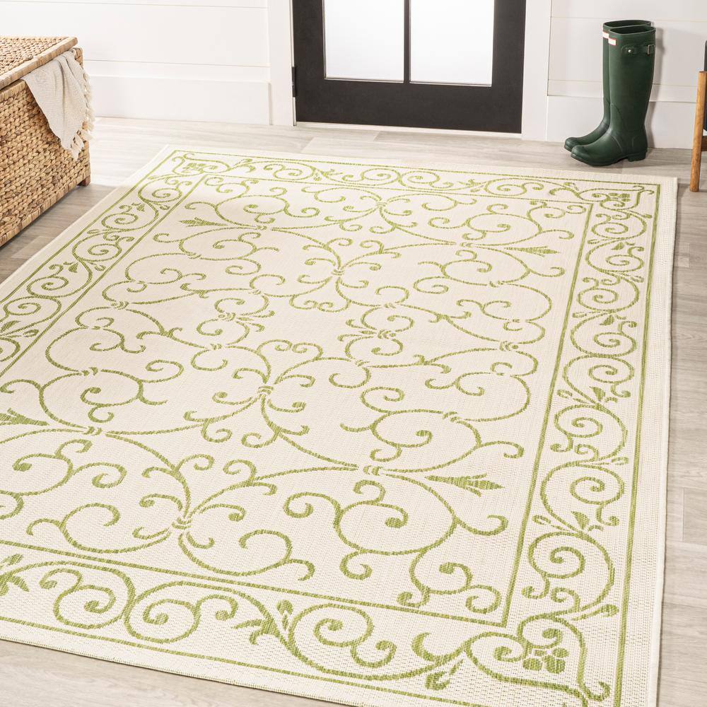 Charleston Green and Cream Synthetic Flat Woven Reversible Rug