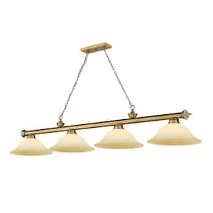 Cordon 4-Light Rubbed Brass Billiard Light with Golden Mottle Glass Shade with No Bulbs Included