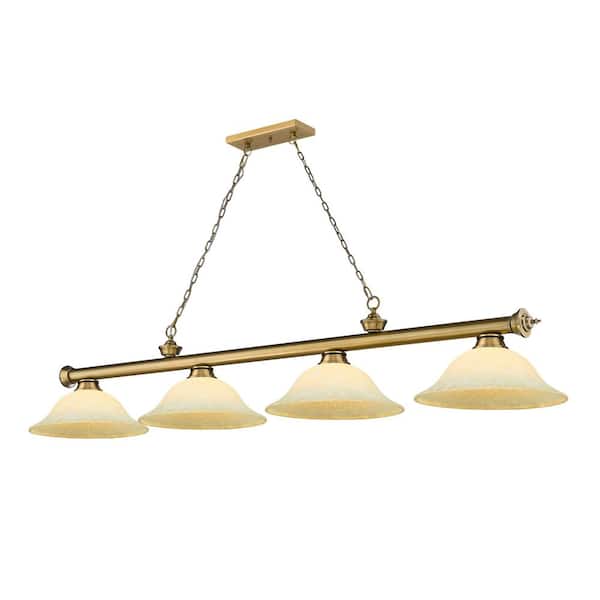 Unbranded Cordon 4-Light Rubbed Brass Billiard Light with Golden Mottle Glass Shade with No Bulbs Included