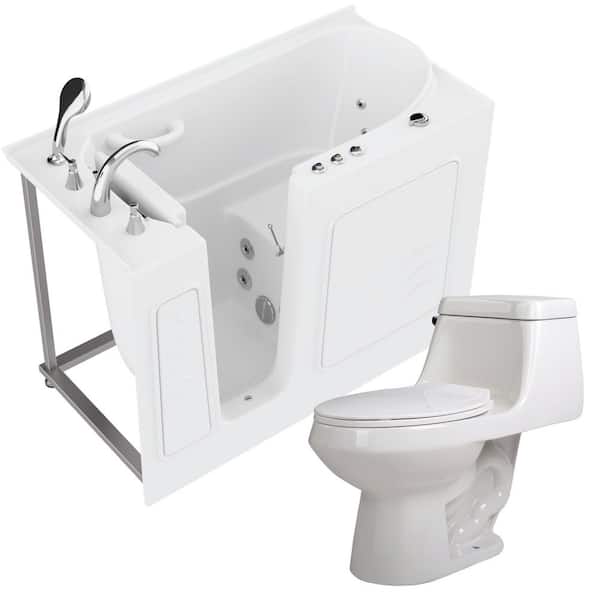60 in. Walk-In Non-Whirlpool Bathtub in White with 1.28 GPF Single Flush Toilet