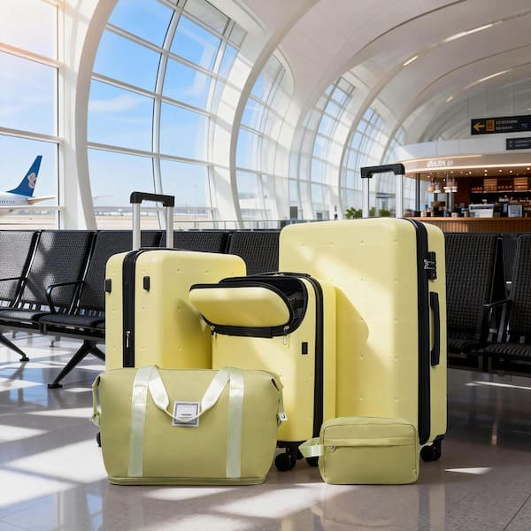 TOUR B X コーポレート5ケース、パールホワイト4ケース、イエロー1ケース Polibi 5-Piece Yellow ABS Hardside Luggage Set with Bags, USB Port