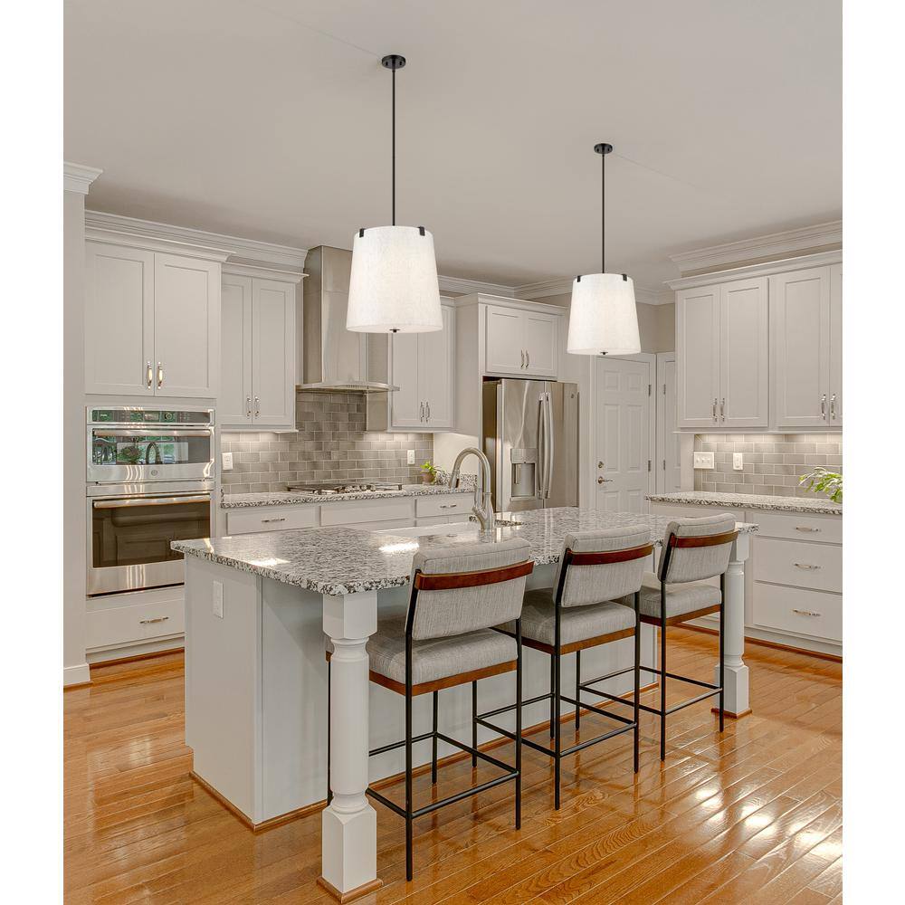 Weston Matte Black Steel Pendant Light with Cream Fabric Shade
