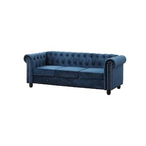 Romeo 82 in. Round Arm 3-Seater Sofa in Blue