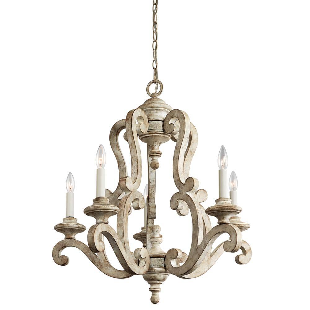 KICHLER Hayman Bay 28 in. 5-Light Antique White Farmhouse Candle Empire  Chandelier for Dining Room 43256DAW - The Home Depot