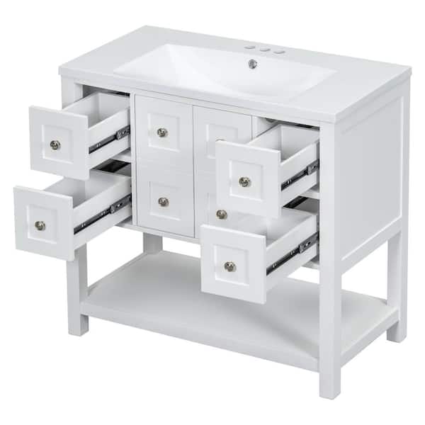 COWLOWN 36 in. W x 18 in. D x 34 in. H Bathroom White Linen Cabinet