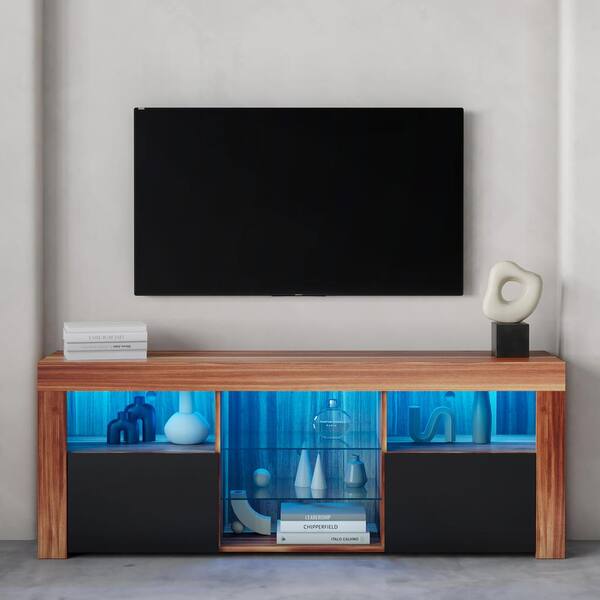 brown tv stand with led lights