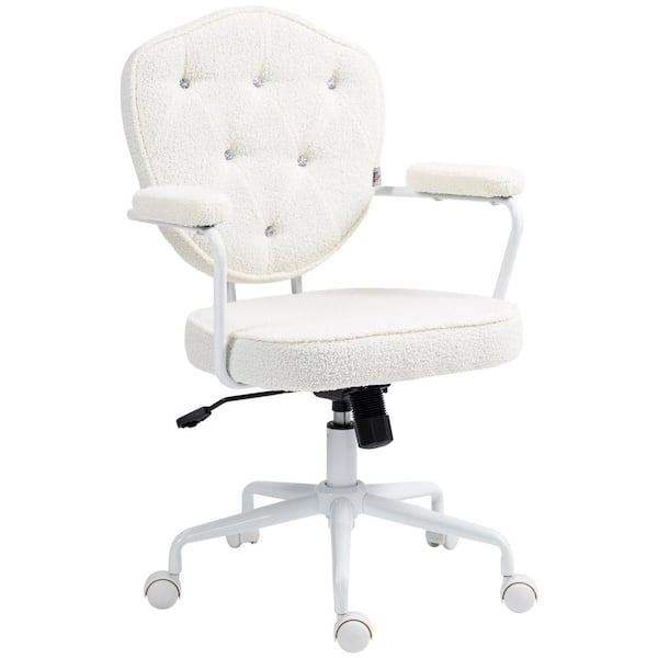 Cute Office Chair, Polyester Teddy Bear Fleece Vanity Chair with Adjustable Height, Cream White