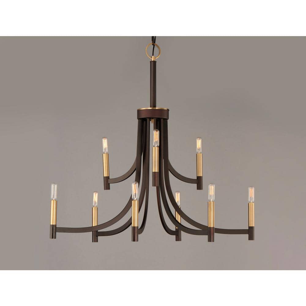 Lyndon Mid-Century 9-Light Bronze & Antique Brass Chandelier