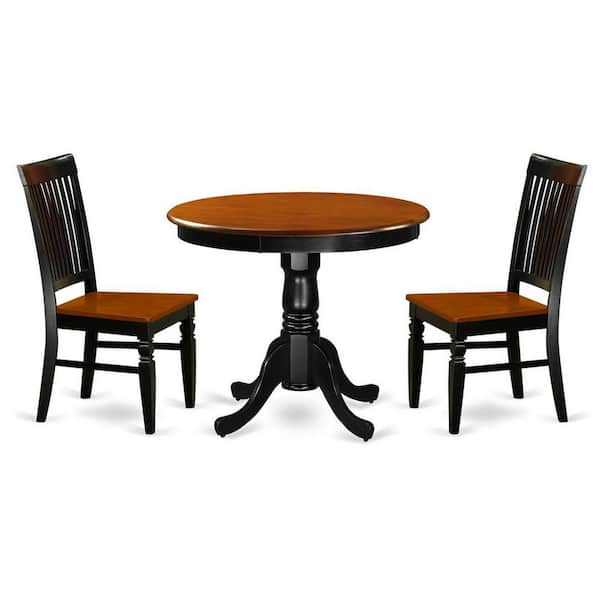 East West Furniture 3-Piece Black and Cherry Finish Solid Wood Top - Dining Room Set - Seats 4
