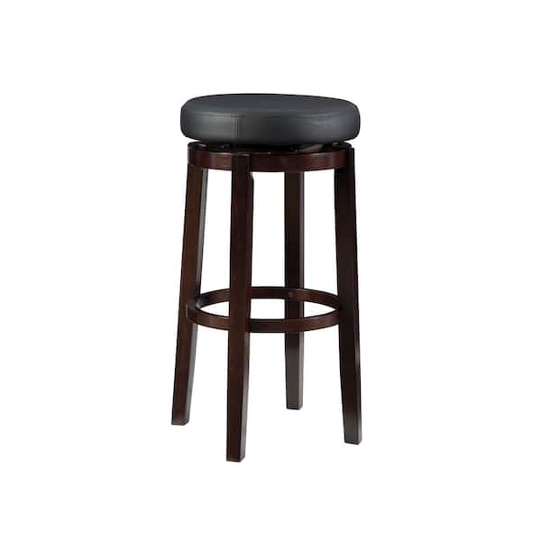 Linon Home Decor Maya Black Faux Leather Backless Swivel Barstool with Padded Seat