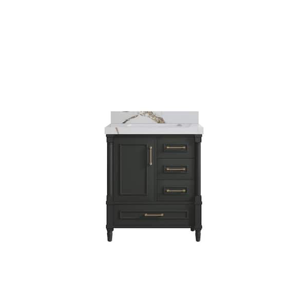 Willow Collections Hudson 30 in. Single Sink Freestanding Black Top Bath Vanity with Calacatta Gold Qt. Top Unassembled