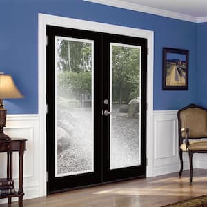 60 in. x 80 in. Jet Black Steel Prehung Right-Hand Inswing Full Lite Clear Glass Patio Door without Brickmold