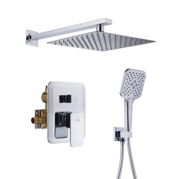 3-Spray Patterns 9.8 in. Wall Mount Dual Shower Heads in Spot Resist Chrome
