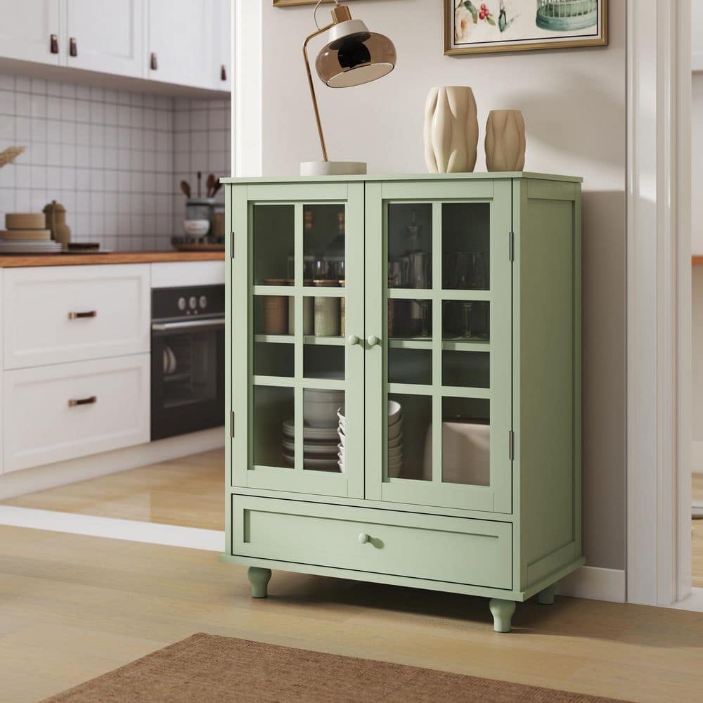 Keene Minimalist Green 36.2 in. Accent Buffet Cabinet with Double Glass Doors and Drawer price history on PriceWatchPro