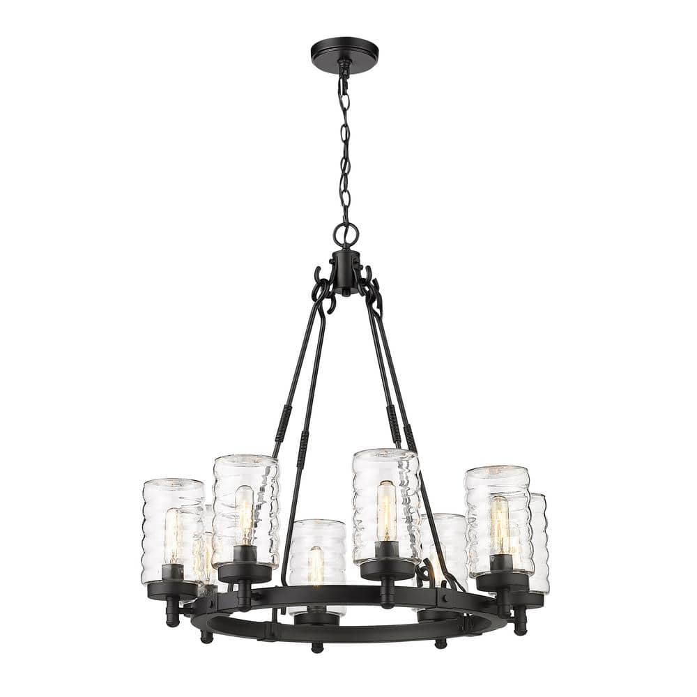 Matte Black 29" Steel Outdoor Chandelier with Clear Glass Shades